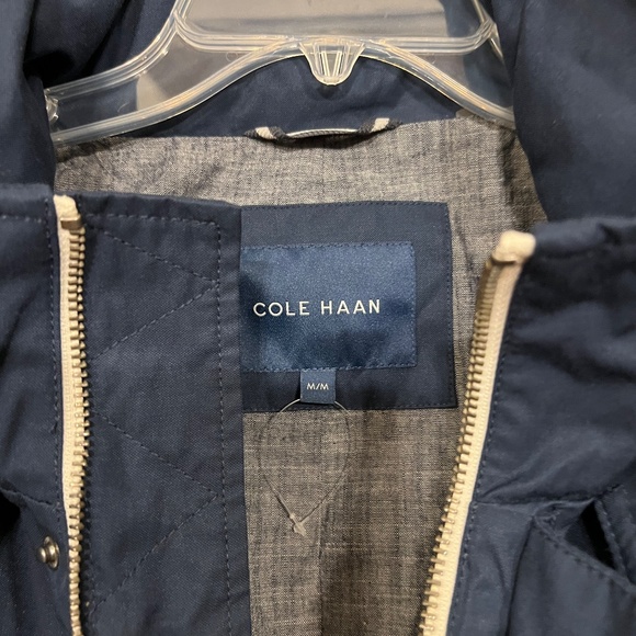 NWOT Men's Cole Haan Military Oxford Jacket w/ Hidden Hood Navy Blue Size MEDIUM - Picture 7 of 11